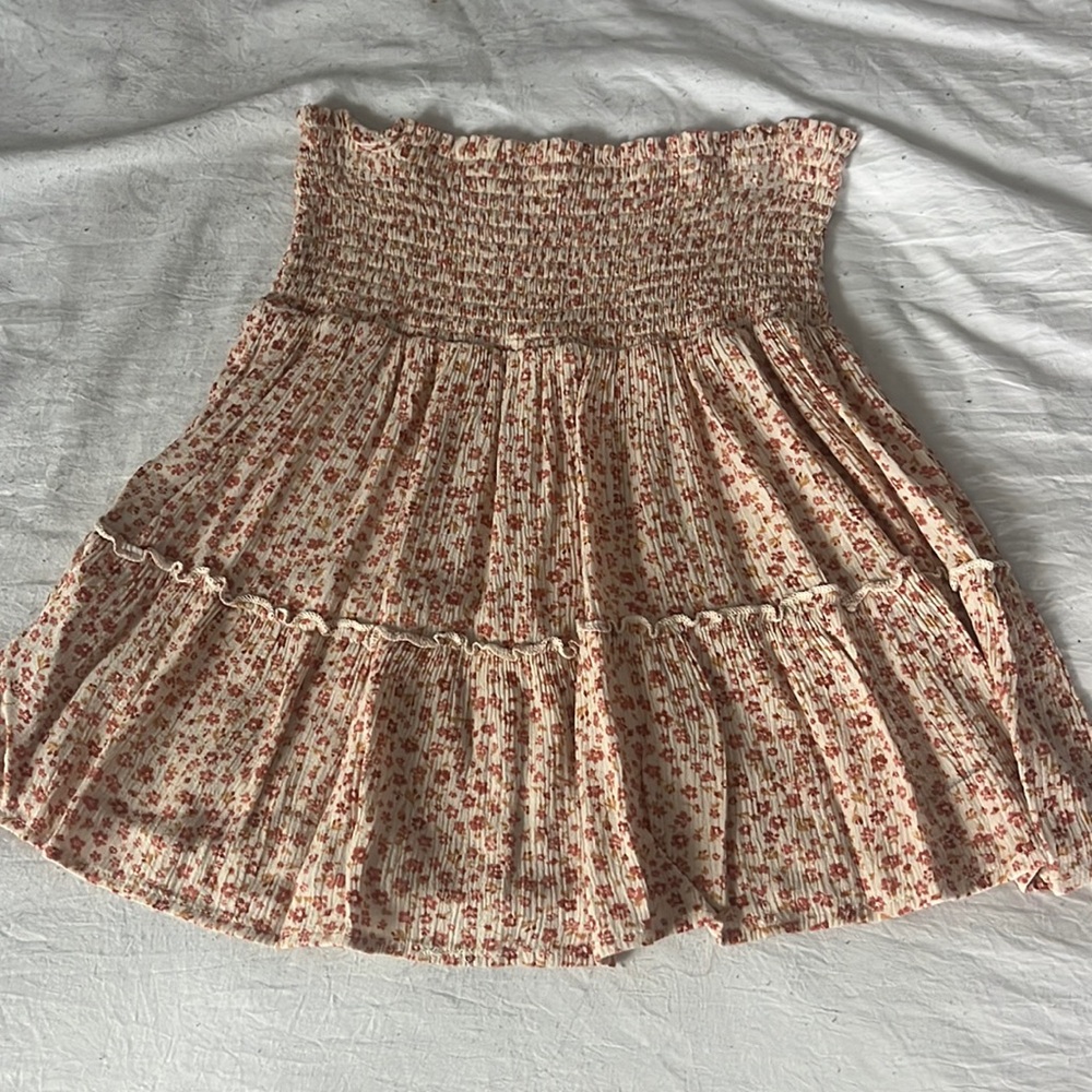 Peachy Pink Floral High Rise Mini Skirt, XS